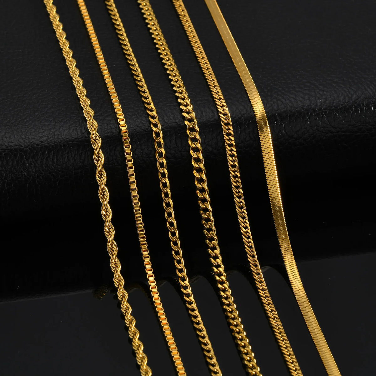 6pcs Stainless Steel Chain Necklace for Men Women,Silver Gold Color Cuban Rope Snake Box Chain Collars,Classic Metal Jewelry Set