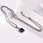 Black Square Necklaces for Men Boys,Stainless Steel Necklaces with Rope/Cuban/Figaro/Box Chain Collar,Stylish Jewelry Gifts