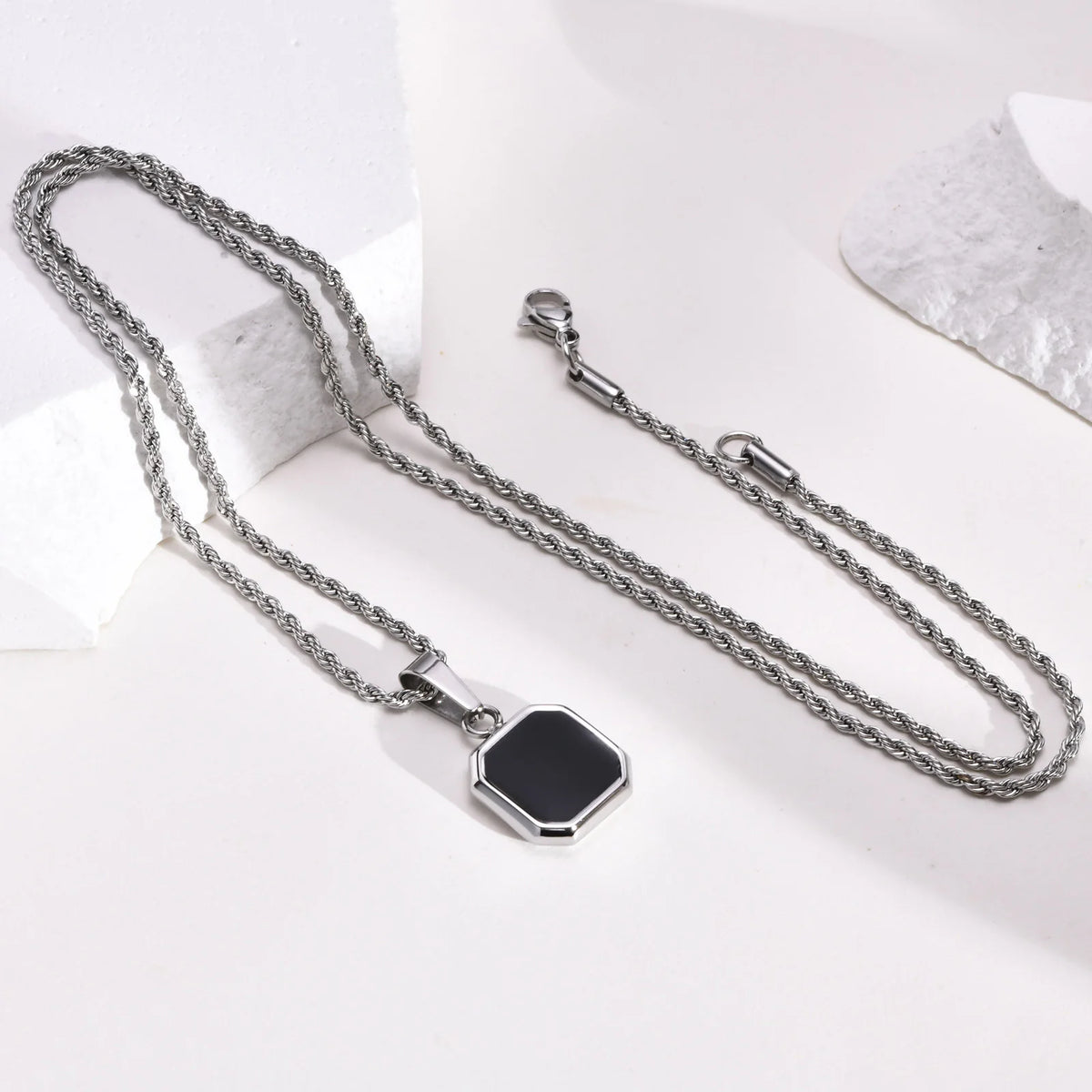 Black Square Necklaces for Men Boys,Stainless Steel Necklaces with Rope/Cuban/Figaro/Box Chain Collar,Stylish Jewelry Gifts