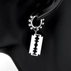 Punk Gothic Razor Blade Drop Earrings for Women Men Black Silver Color Hip Hop Stainless Steel Beads  Earring Rock Party Jewelry