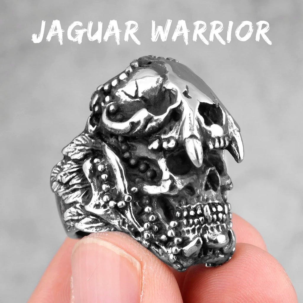 PENDRA Jaguar Warrior Skull Steel Ring
