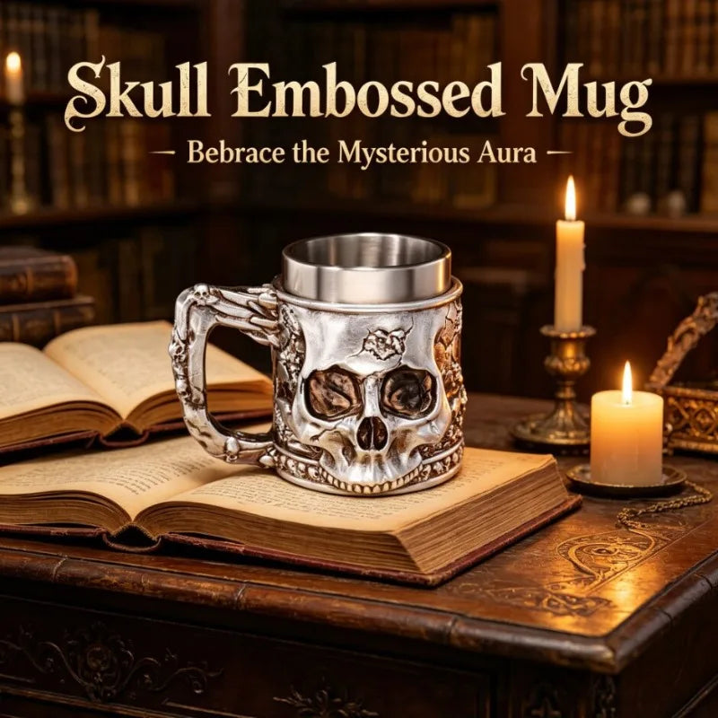Halloween Spooky Skull Stein Mug 3D Relief Skeleton Pattern Stainless Steel Inner Tank Gothic Pub Bar Whiskey Wine Drink Cup