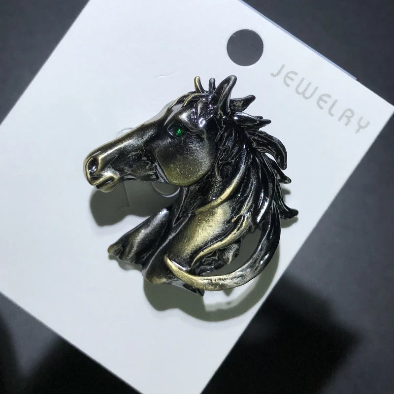 Wuli&baby Vintage Strong Horse Head Brooches For Women Men 2-color Alloy Animal Casual Party Brooch Pins Gifts