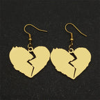Gothic Style Broken Heart Dangle Earrings for Women Stainless Steel Gold Black Color Cool Girl Charm Party Drop Earrings Jewelry