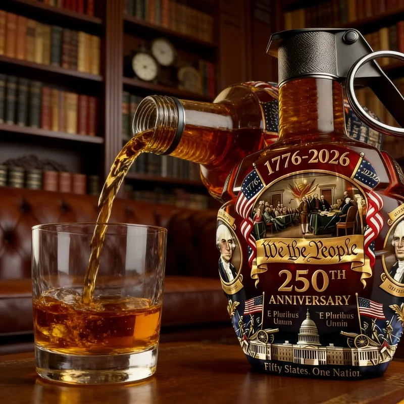 Unique Hand Grenade Whiskey Decanter 250th US Anniversary, We The People Patriotic Liquor Container, Novelty Bar Accessory