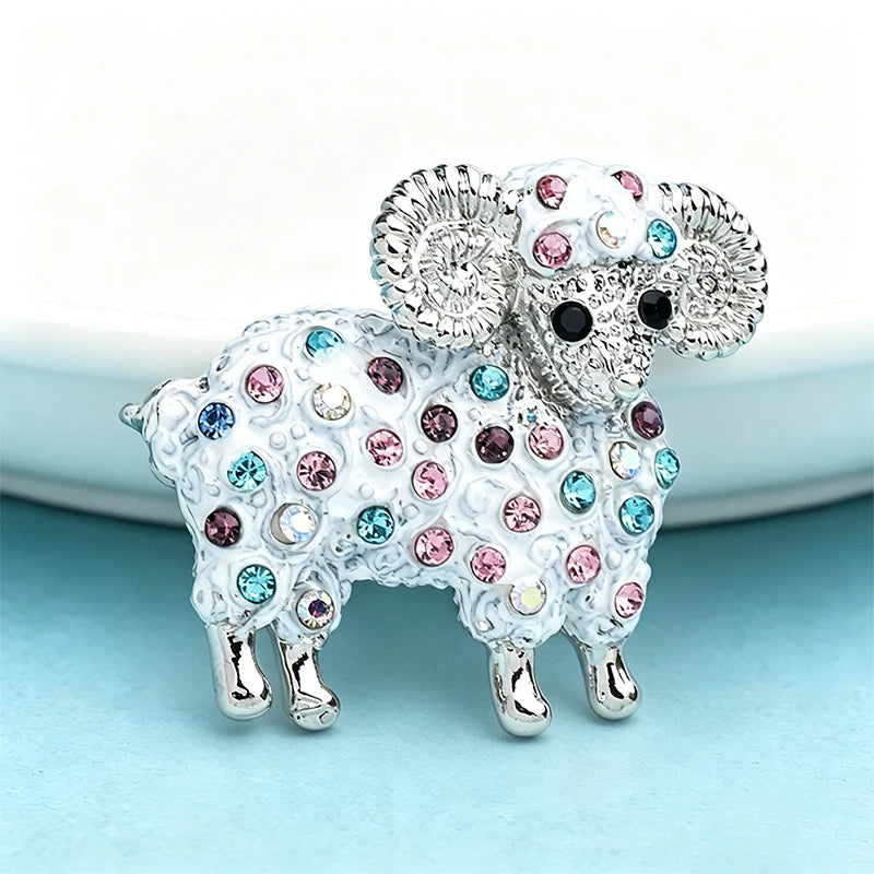 PENDRA Zodiacwool Multi-Color Rhinestone Goat Brooch