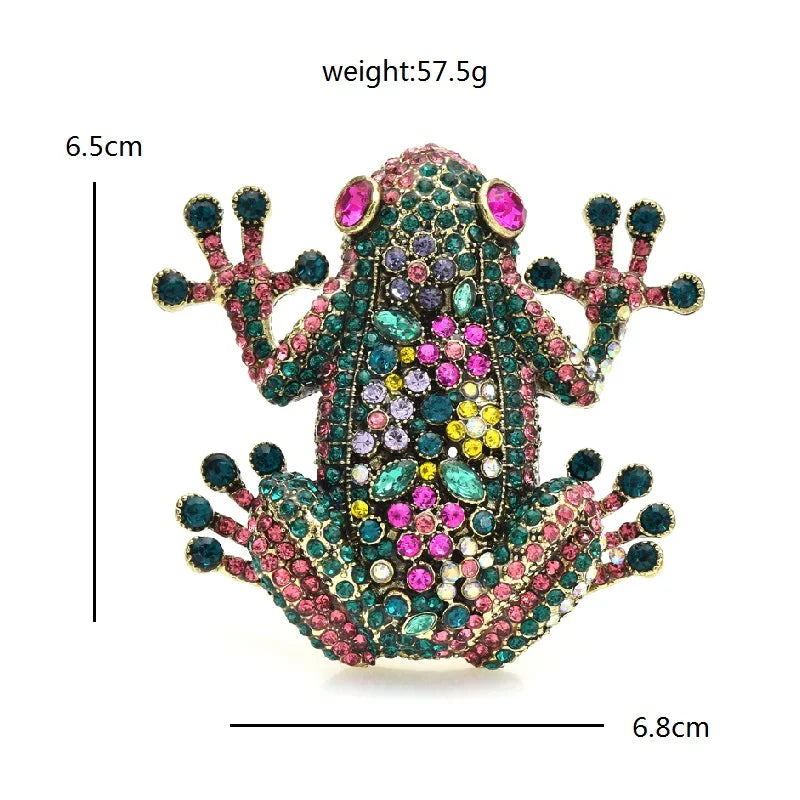 PENDRA Regal Frog Multicolor Rhinestone Brooch