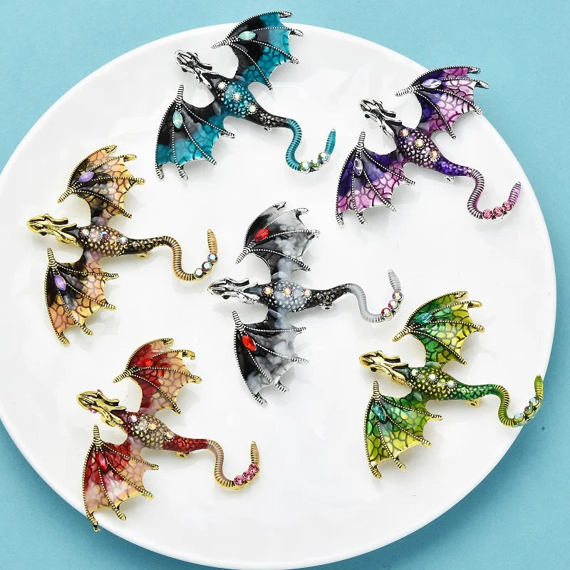 PENDRA Skyfire Rhinestone Dragon Brooch