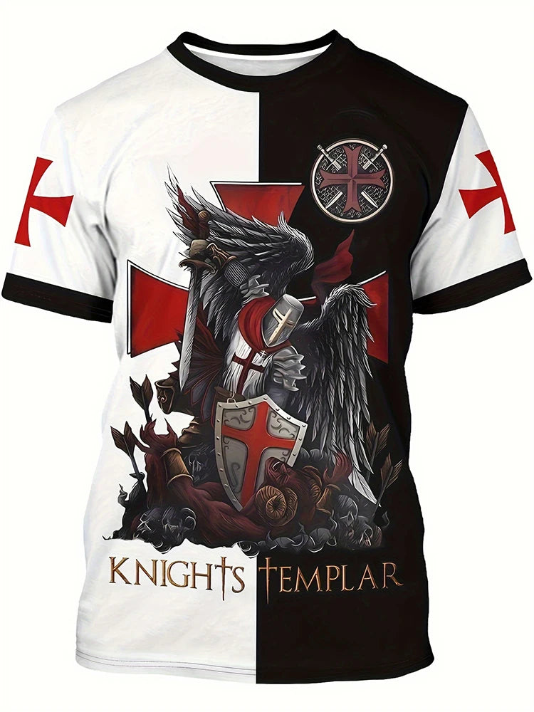 Viking-style Nordic Mythology Print Men's T-shirt Outdoor Street Sport Fitness Short-sleeved Shirt Daily Casual Fashionable Top