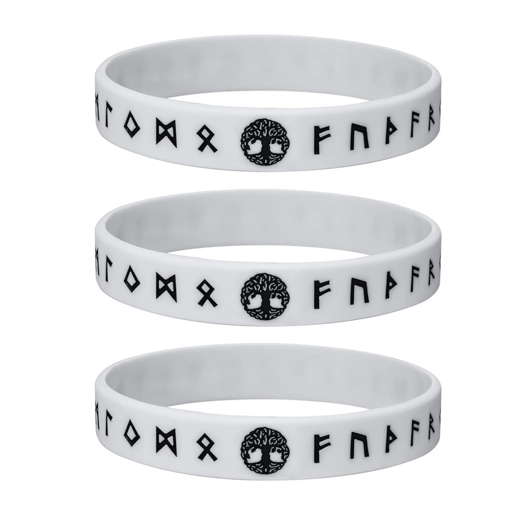 Mprainbow Mens Tree of Life Bracelets, 1/2/3/4 Pcs Norse Viking Soft Runes Silicone Rubber Band Wristband Bangle,Comfort Fit