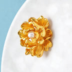 PENDRA Peonia Gold Peony Flower Brooch