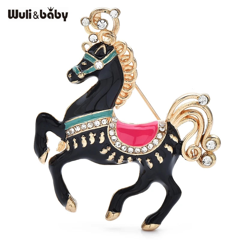 Wuli&baby 4 Colors Amusement Park Carousel Enamel Unicorn Horse Women Brooch Pins Gift Fashion Jewelry For Kid Bag Accessory