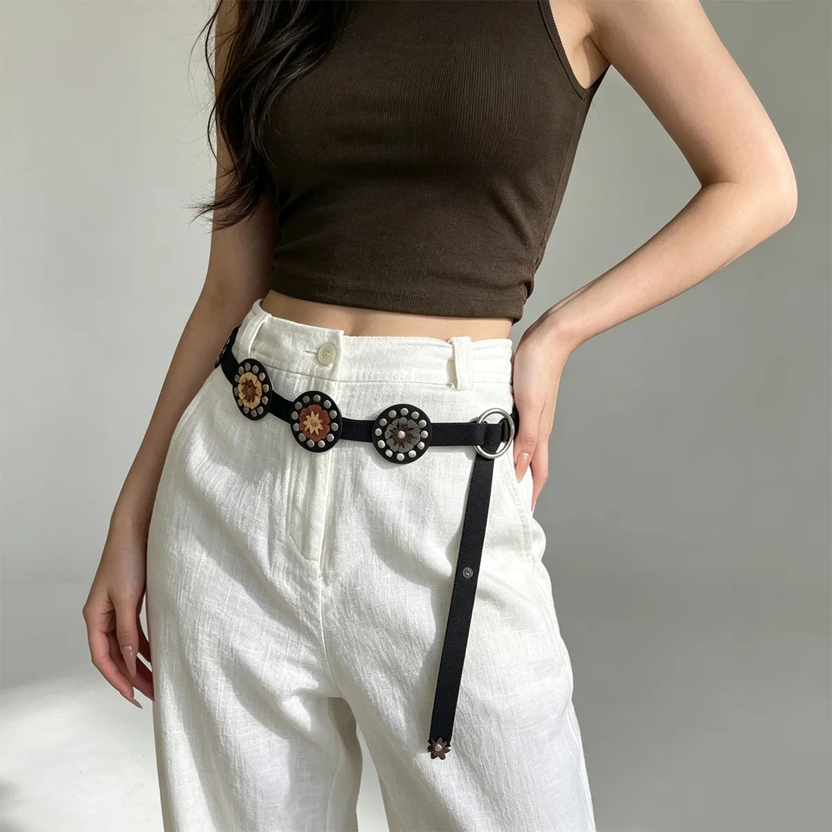 PENDRA Jadeellea Leather Rivet Studded Designer Corset Belt