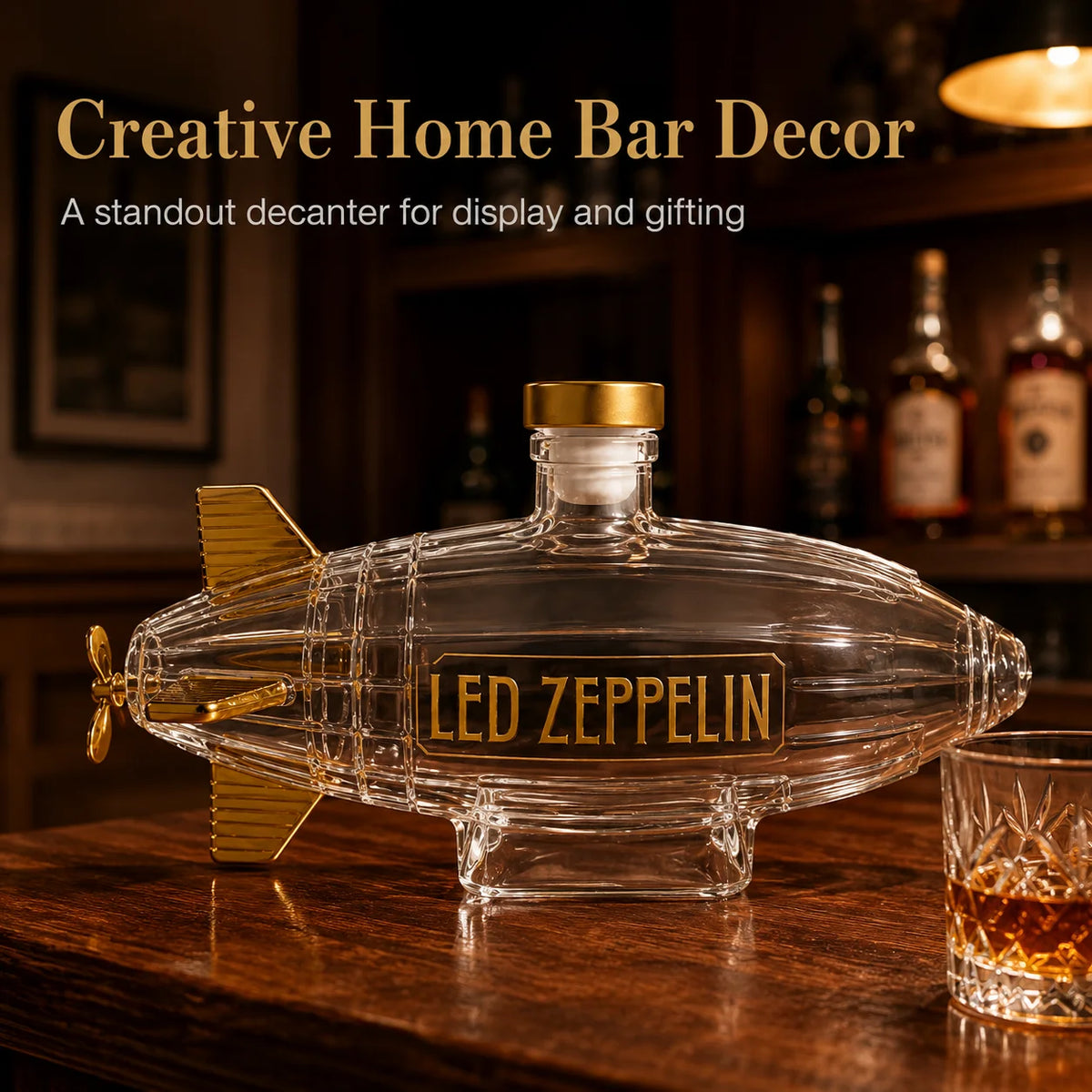 Led Zeppelin Airship Glass Decanter Creative Whiskey Bottle Rock Band Inspired Home Bar Ornament Collector Gift