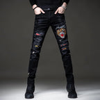 Luxury Casual Pants for Men 2023 New Summer Korean Designer Men's Jeans Slim Tiger Embroidered Harajuku Fashion Casual Trousers