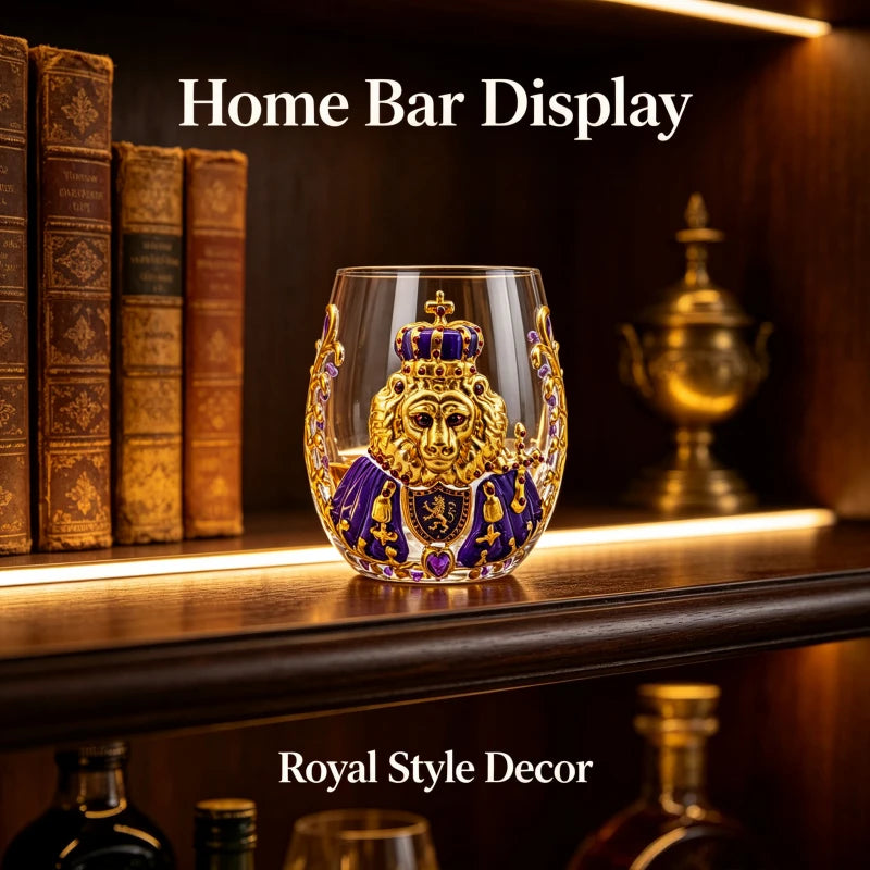 3D Crown Lion Drinking Glass Vintage Royal Style Whiskey Cup Creative Bar Tumbler for Home Party Gift Collection