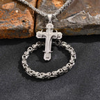 Mens Cross Pendant Necklace Sets,Two Tone Stainless Steel Byzantine Bracelets,Punk Jewelry Sets Gift to Husband Father Dad BBF