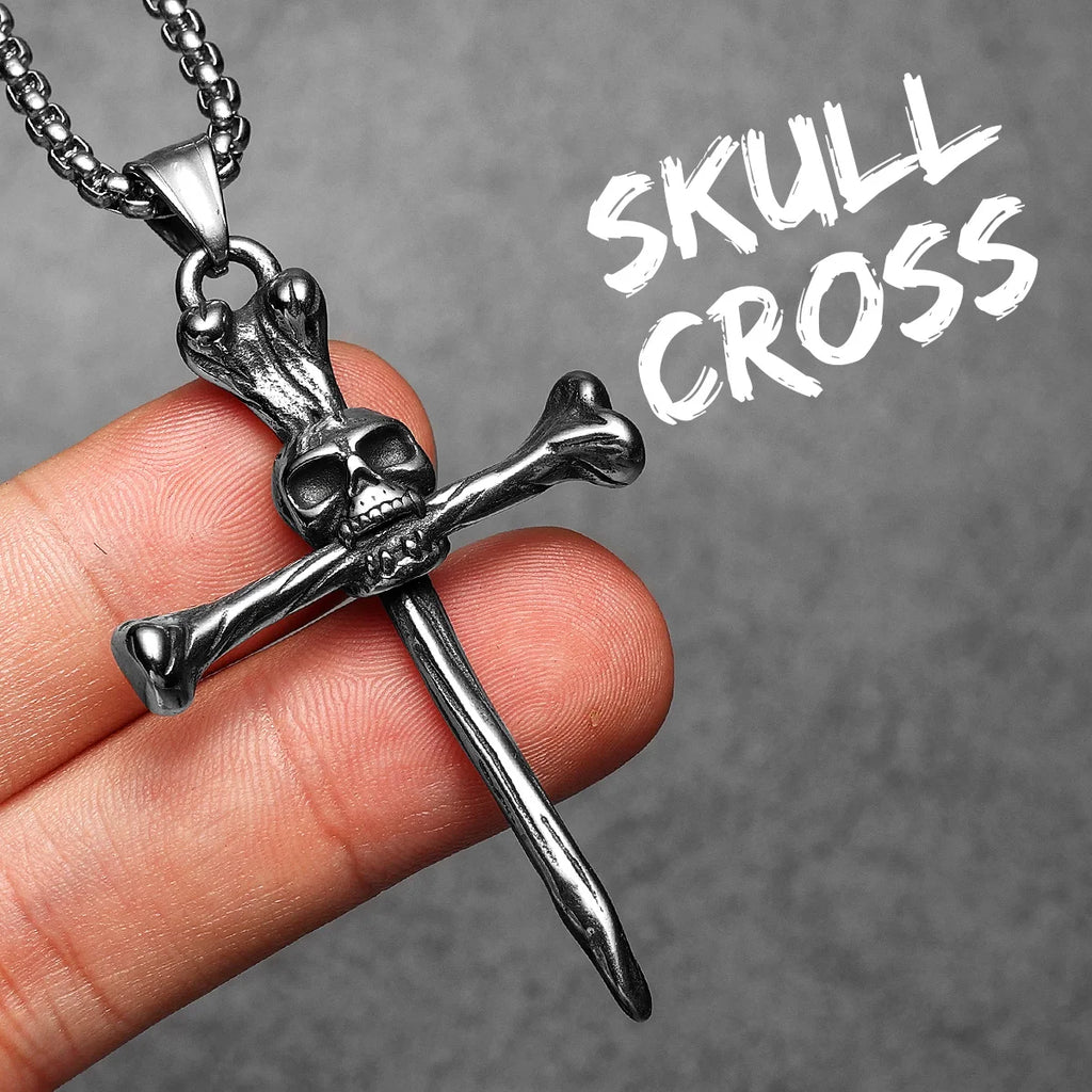 PENDRA Skull Bone Cross Steel Necklace