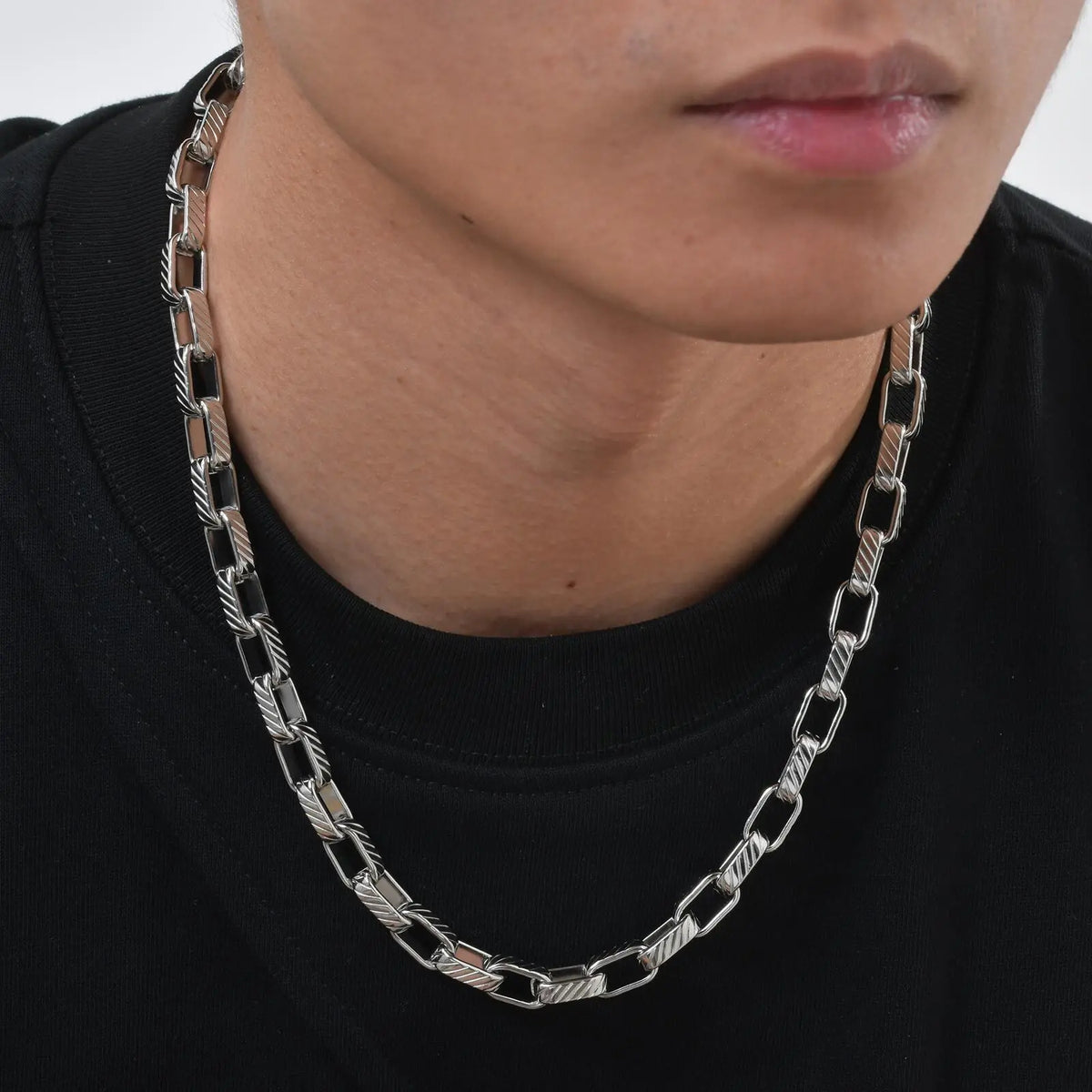 Chunky Embossed Chain Necklaces for Men Boys,Never Fade Stainless Steel Rectangle Chain Collar,Rock Punk Jewelry Gifts