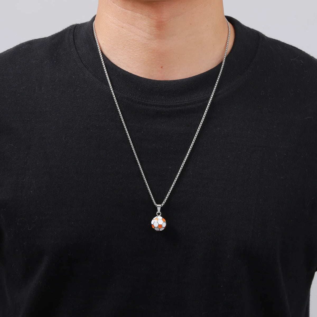 Men's Football Necklace,Classic Stainless Steel Football Pendant Necklace,Football Team Fan Jewelry