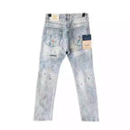 High-end Luxury Clothing Light Blue Jeans Men Fashion Ink Splatter Autumn Slim Pencil Pants Spring Autumn Designer Denim Jeans