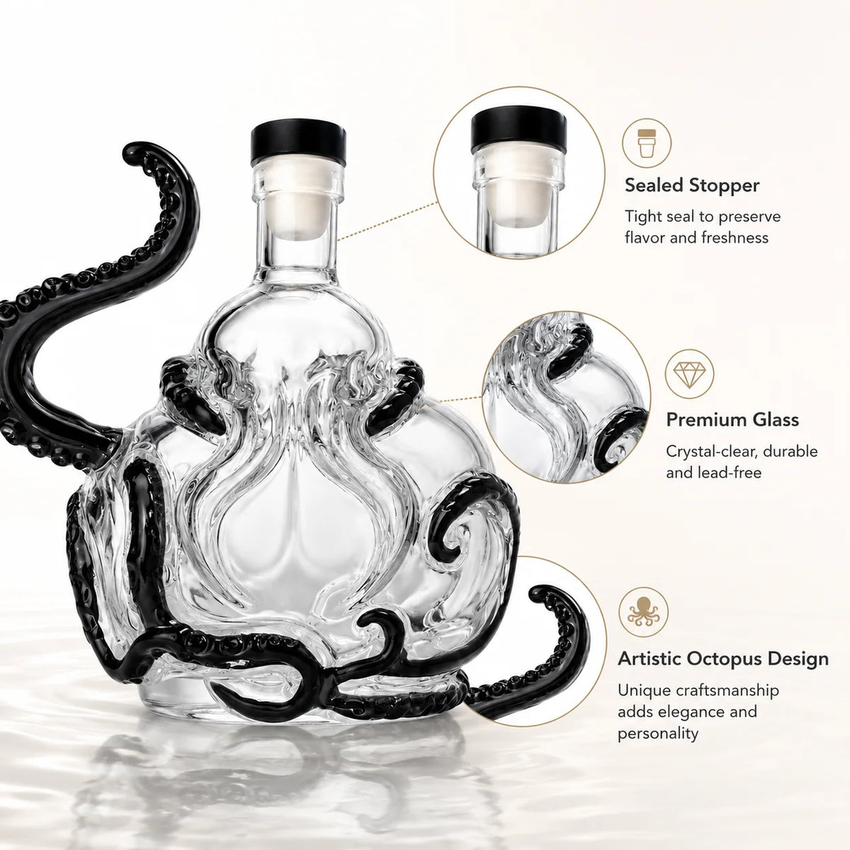 Creative Octopus Shape Glass Decanter 350ml Whiskey Wine Liquor Bottle with Stopper for Bar Home Decor