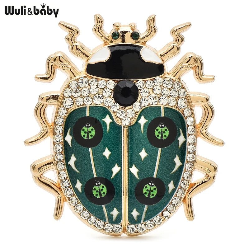 PENDRA Lovely Rhinestone Ladybug Brooch