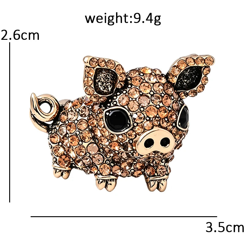 PENDRA Pigletique Enamel Rhinestone Pig Brooch
