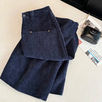 Deep blue wide leg casual pants women's autumn and winter 2025 new loose thick fashion versatile striped straight leg pants