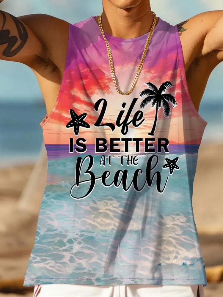 Summer Daily Casual Men's Sleeveless T-shirt Hawaiian Men's Tank Top Outdoor Beach Men's Tank Top Street Fashion Men's Tank Top