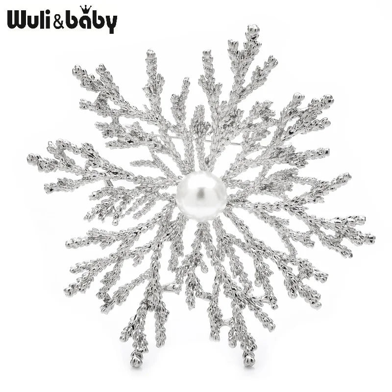 PENDRA Snowflora Pearl Alloy Snowflake Brooch