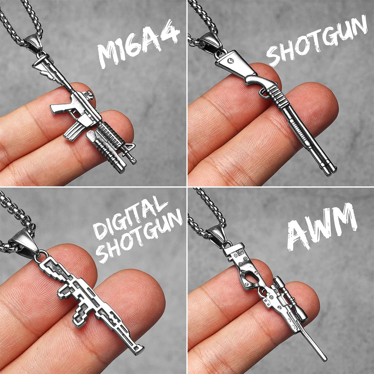 PENDRA Guns Shotgun Pistol Steel Necklace