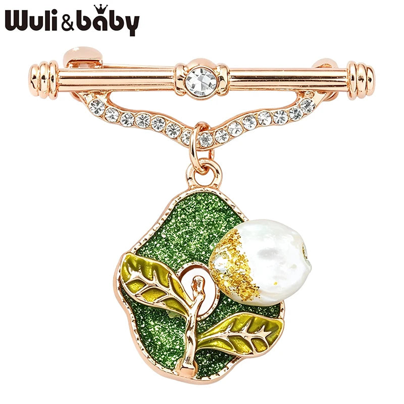 PENDRA Pearlfleur Natural Pearl Oil-Painting Flower Brooch