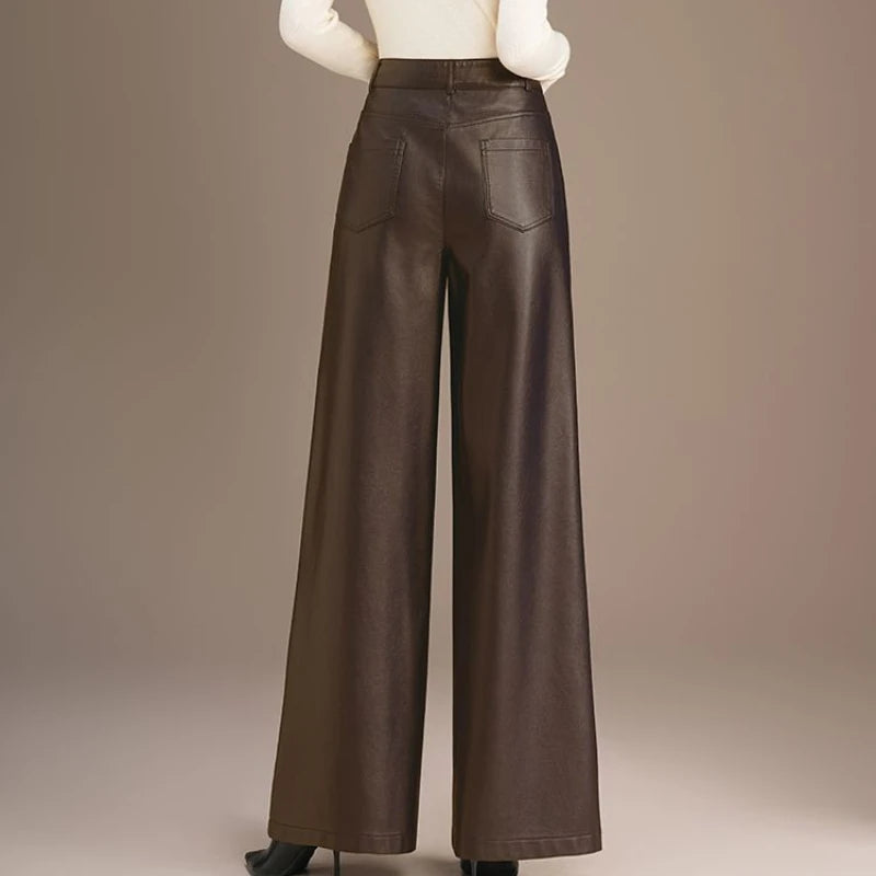 PENDRA Warm Drape Wide Leg PU Leather Pants
