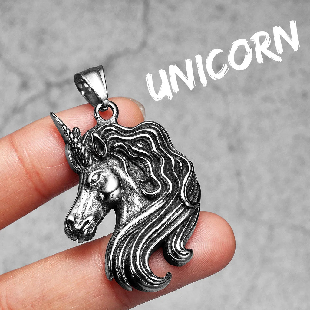 PENDRA Mythical Unicorn Animal Steel Necklace