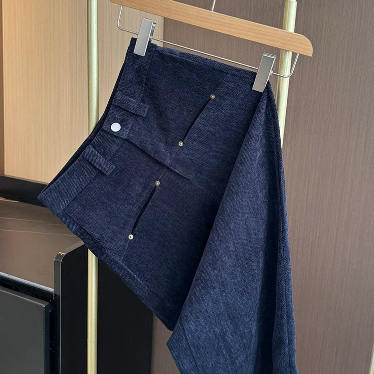 Deep blue wide leg casual pants women's autumn and winter 2025 new loose thick fashion versatile striped straight leg pants