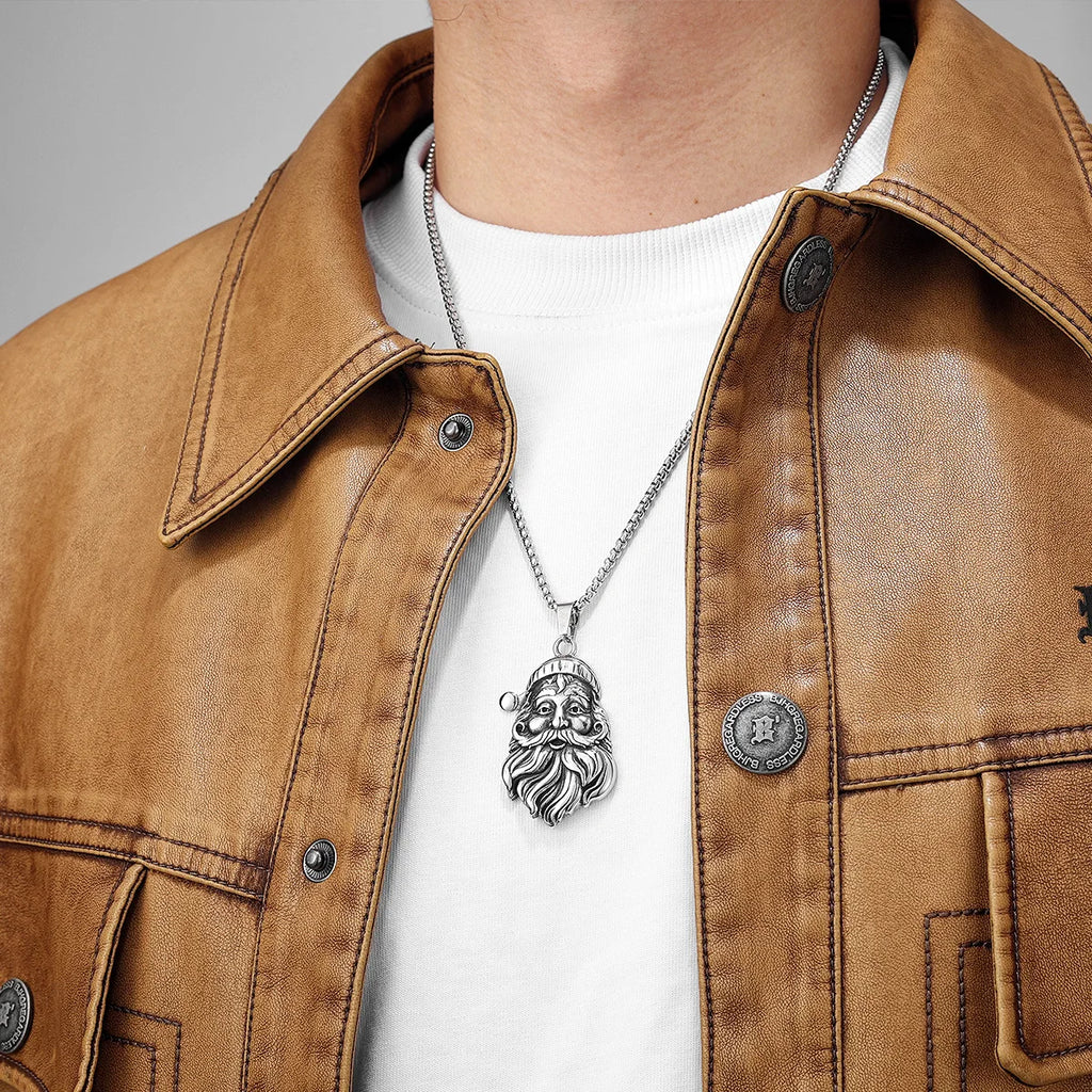 Merry Christmas Santa Claus Men Necklaces Stainless Steel Pendant Chain Women Fashion Jewelry Punk Accessories Gifts Wholesale