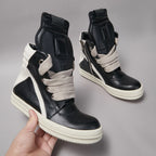 PENDRA Black Geobasket Black Leather High-Top Zip Jumbo-Lace Edition 2 Ankle Boots