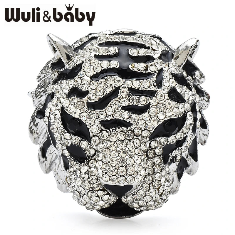 Wuli&baby Cool Charming Tiger Head Brooches 2-color Rhinestone Animal Brooch For Women Men Clothes Winter Pins Gifts