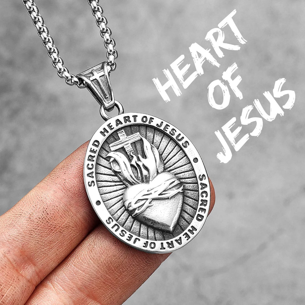 PENDRA Sacred Heart Jesus Steel Necklace