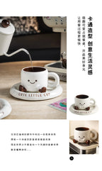 Cute Smiley Face Ceramic Coffee Mug with Saucer 3D Cartoon Design Tea Cup