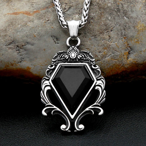PENDRA Blackstone Vintage Stainless Steel Black Stone Necklace