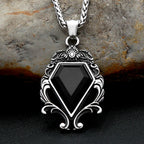 PENDRA Blackstone Vintage Stainless Steel Black Stone Necklace