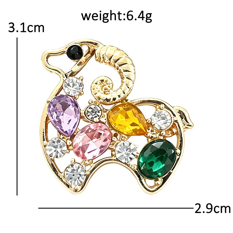 PENDRA Crystal Goat Animal Brooch