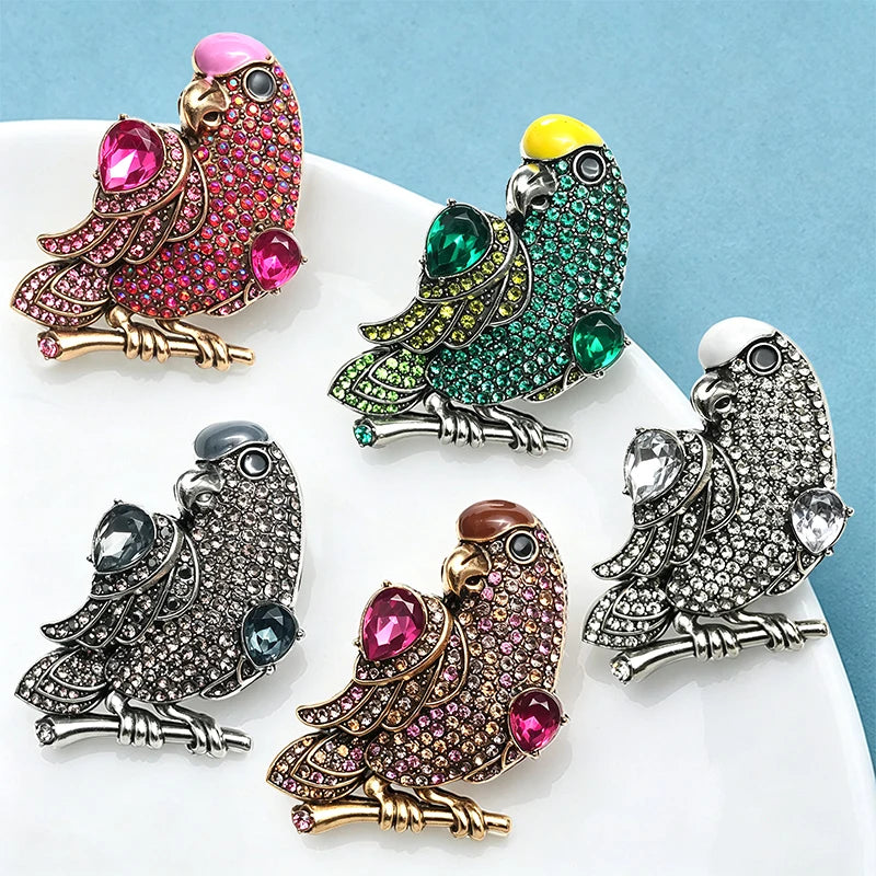 Wuli&baby Vintage Parrot Bird Brooches For Women Unisex 5-color Rhinestone Enamel Birds Animal Party Casual Brooch Pins Gifts