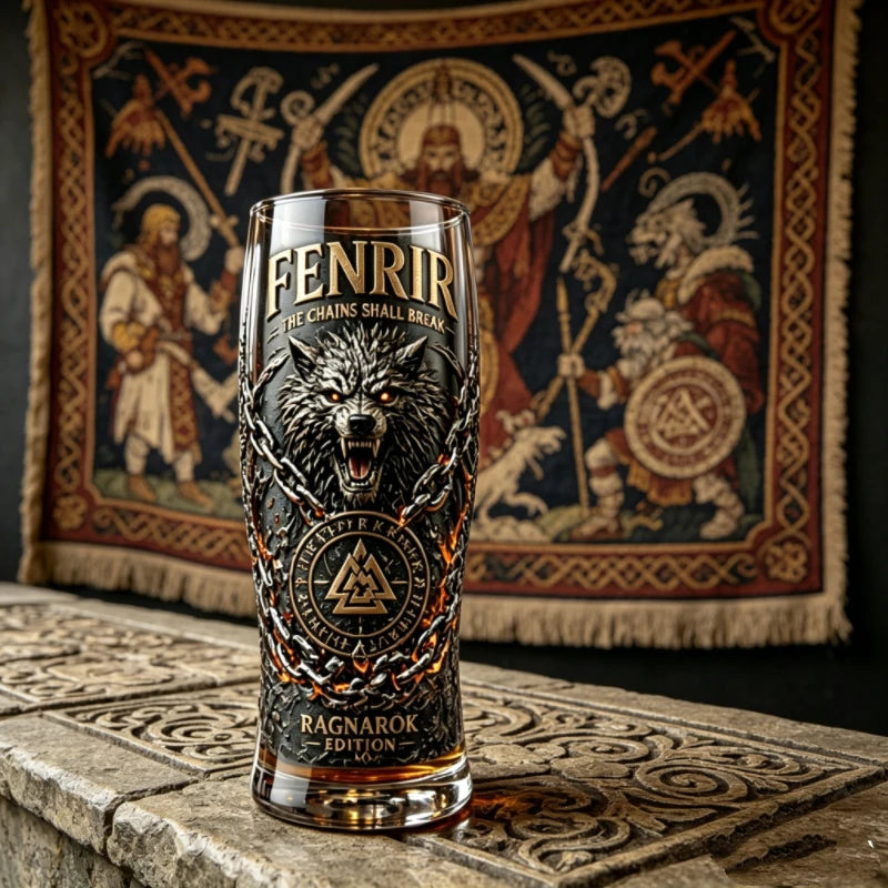 Fenrir Wolf Viking Myth Glass Mug, Norse Symbol Whiskey Cocktail Cup, Barware for Party Beer Water Decor