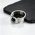 Triple Moon Goddess Ring for Men,Stainless Steel Black Onyx Stone Ring,Wicca Pagan Witchcraft Protection Amulet Finger Jewelry