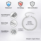 White Zircon Cuban Bracelet for Men Boys,16-21CM Never Fade Curb Chain Links Wristband,Hip Hop Cool Simple Jewelry Gift