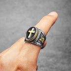 PENDRA Praying Hands Cross Steel Ring