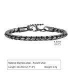 Mens Retro Stainless Steel Chain Bracelet,Punk Geometric Chain Links Wristband Gifts